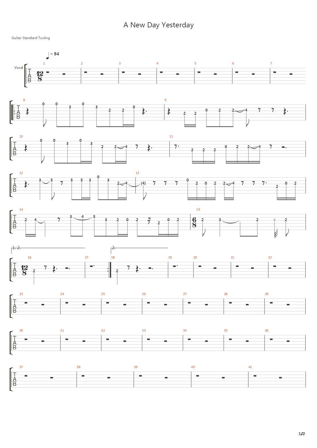 A New Day Yesterday吉他谱