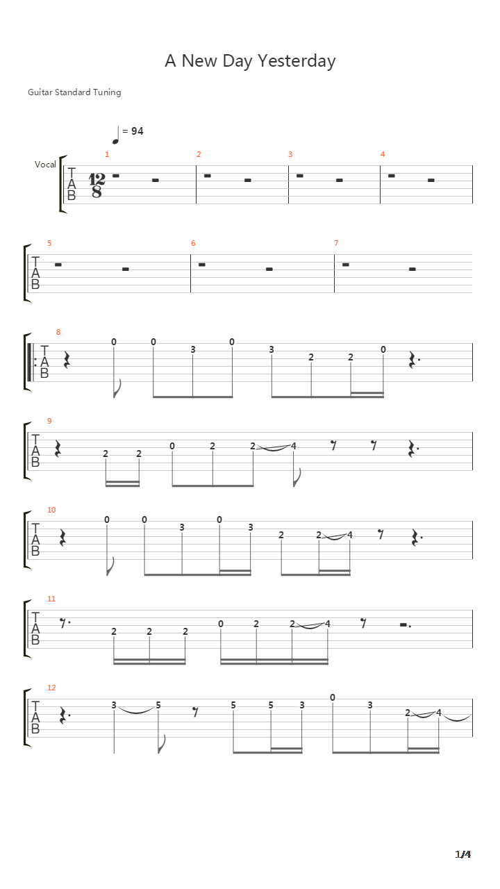 A New Day Yesterday吉他谱