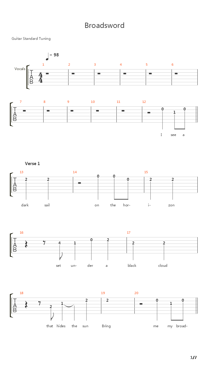 Broadsword吉他谱