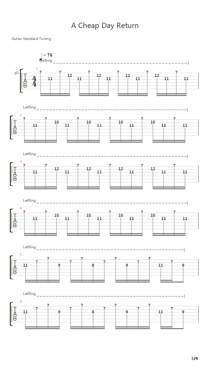 Cheap Day Return吉他谱
