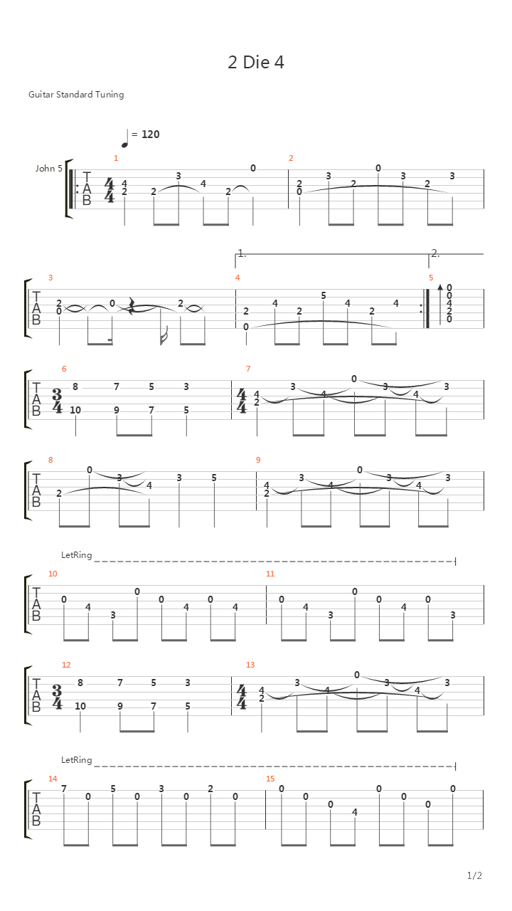 2 Die 4吉他谱