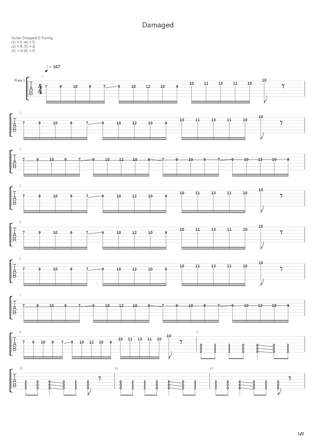Damaged吉他谱