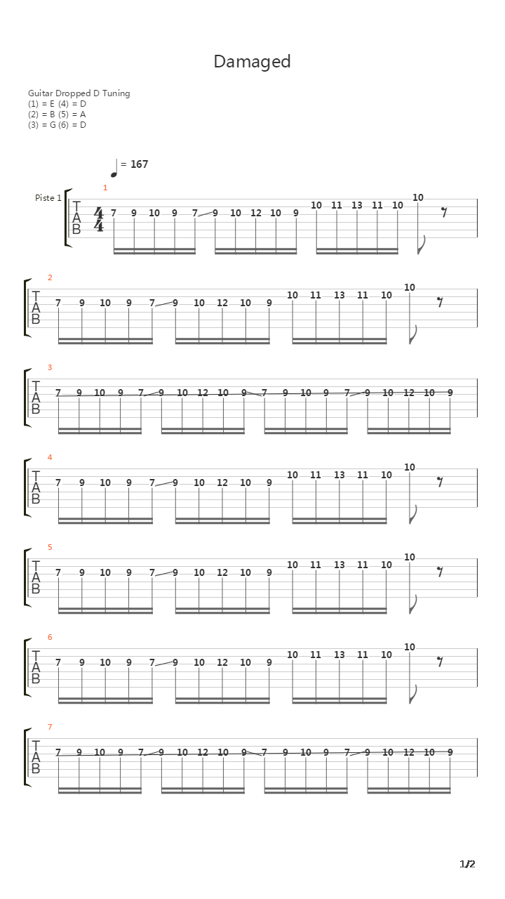 Damaged吉他谱