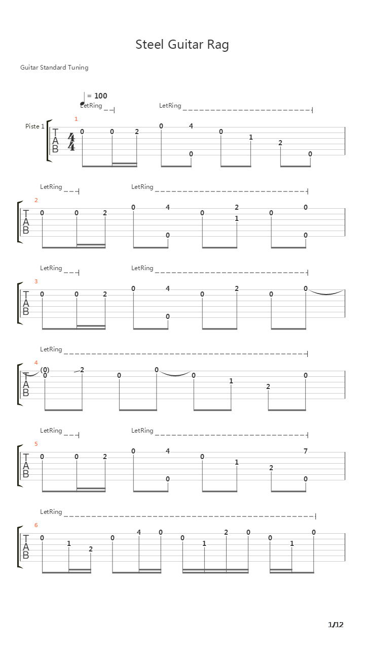 Steel Guitar Rag吉他谱