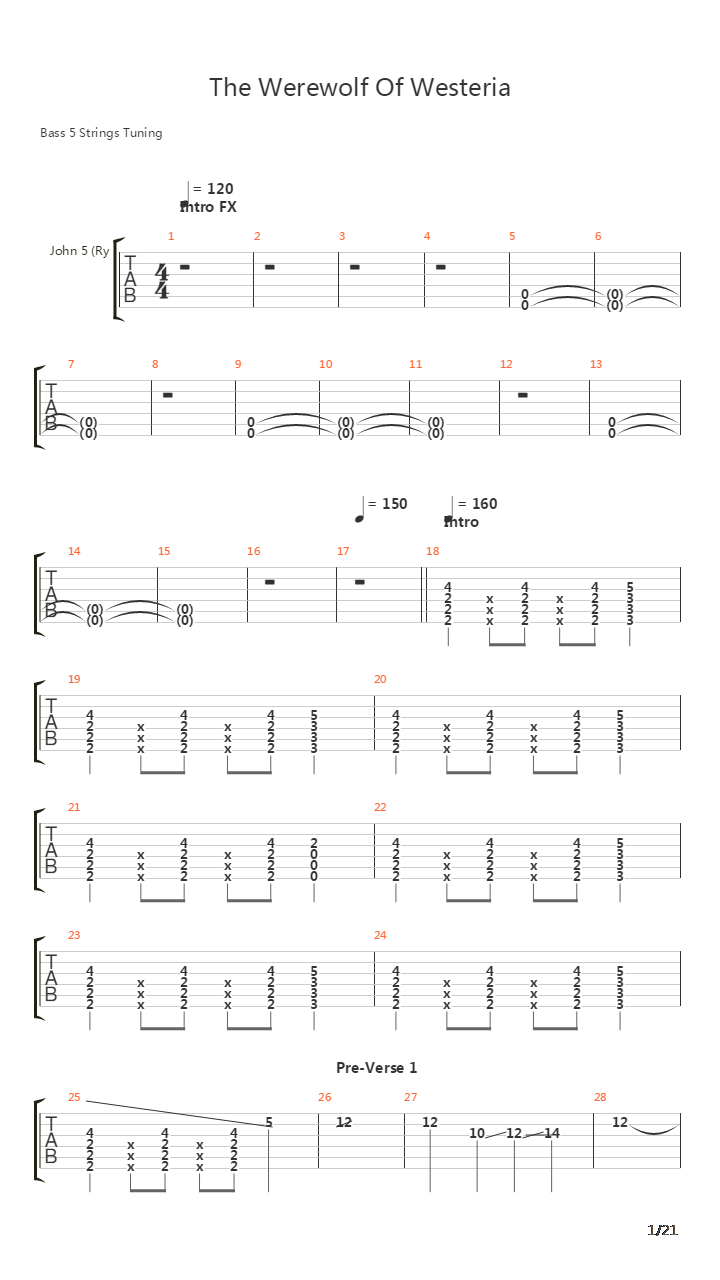 The Werewolf Of Westeria吉他谱