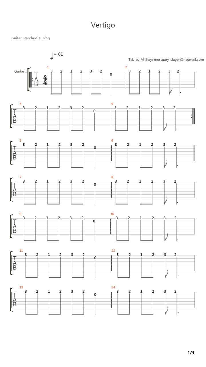 Vertigo吉他谱