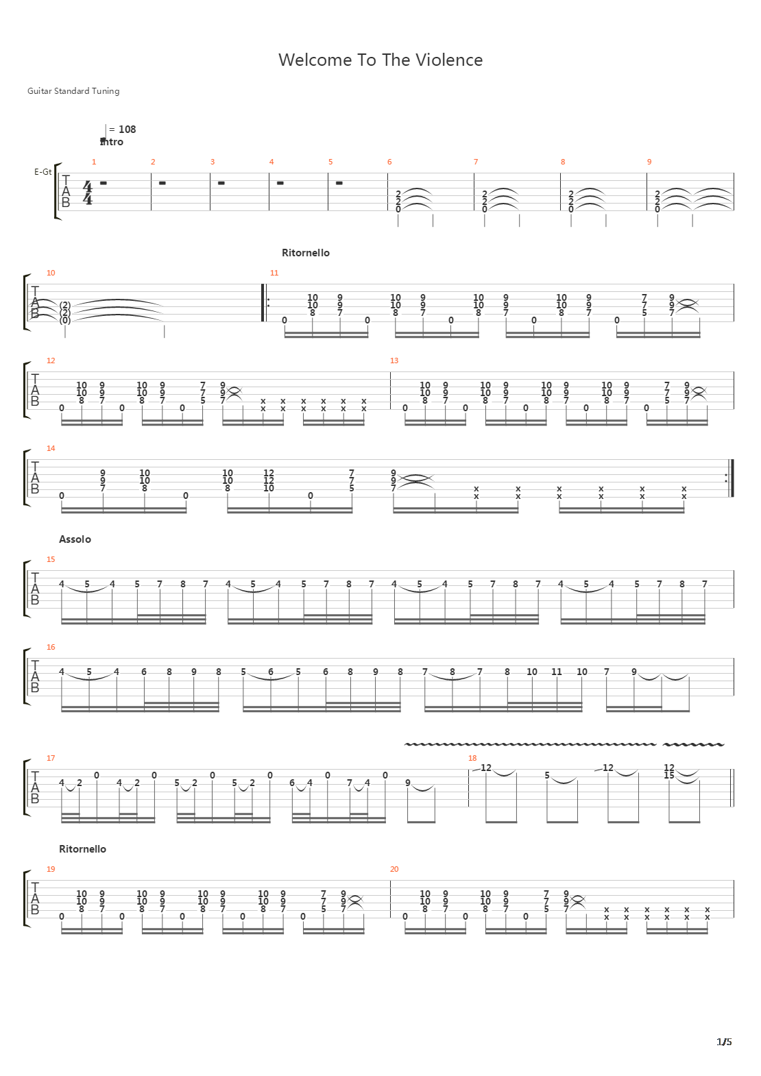 Welcome To The Violence吉他谱