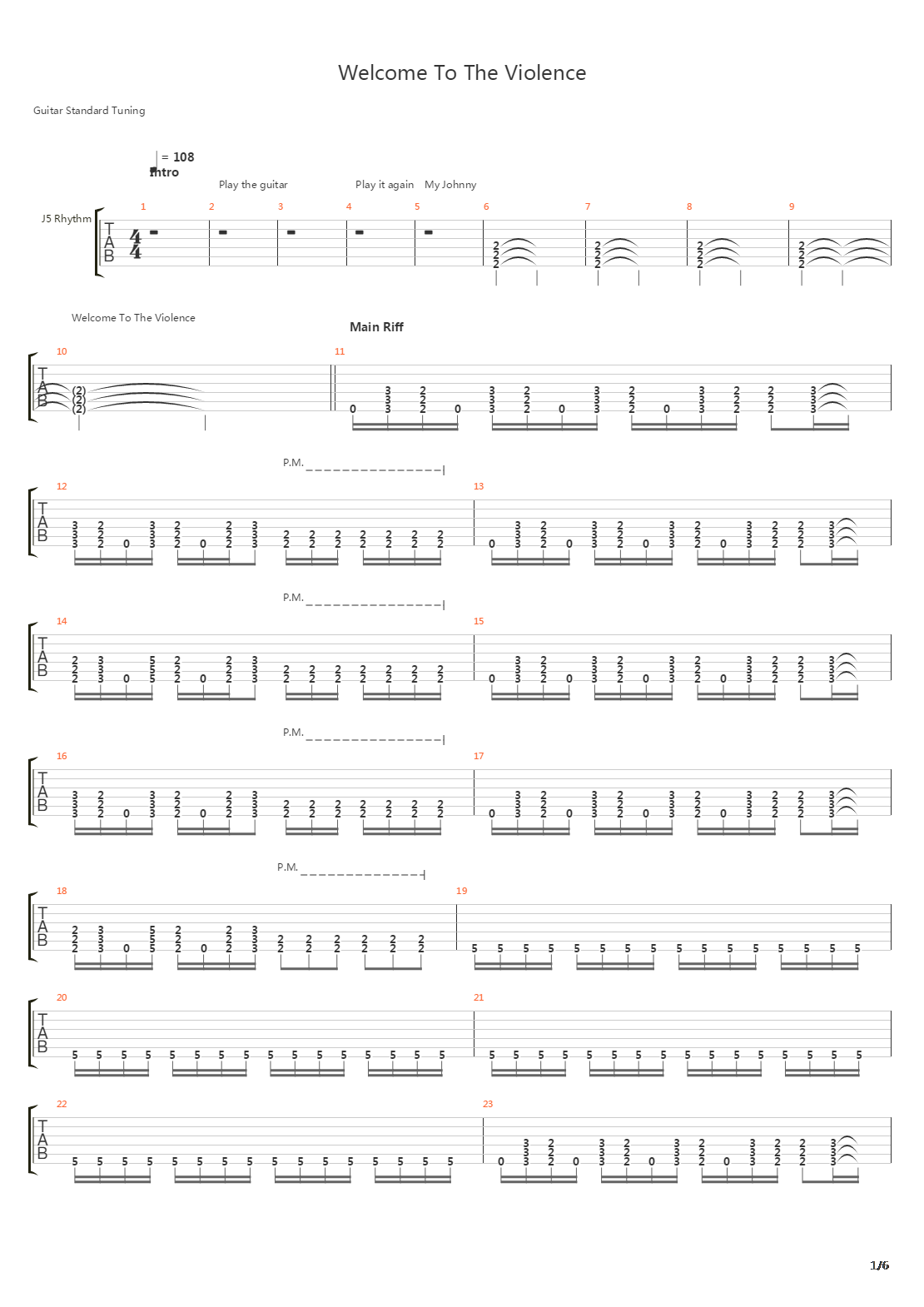 Welcome To The Violence吉他谱