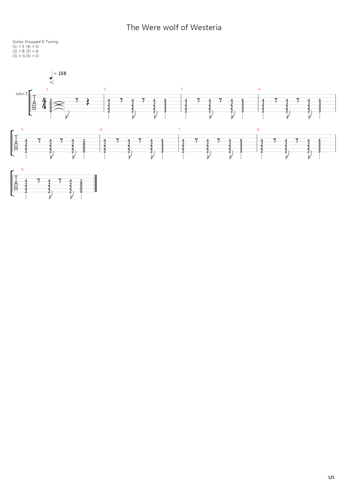Werewolf Of Westeria吉他谱