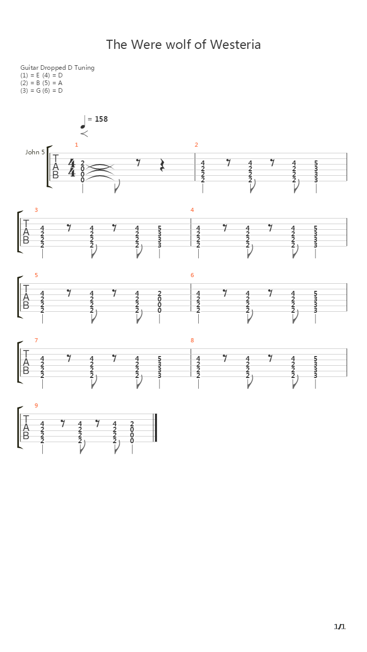 Werewolf Of Westeria吉他谱