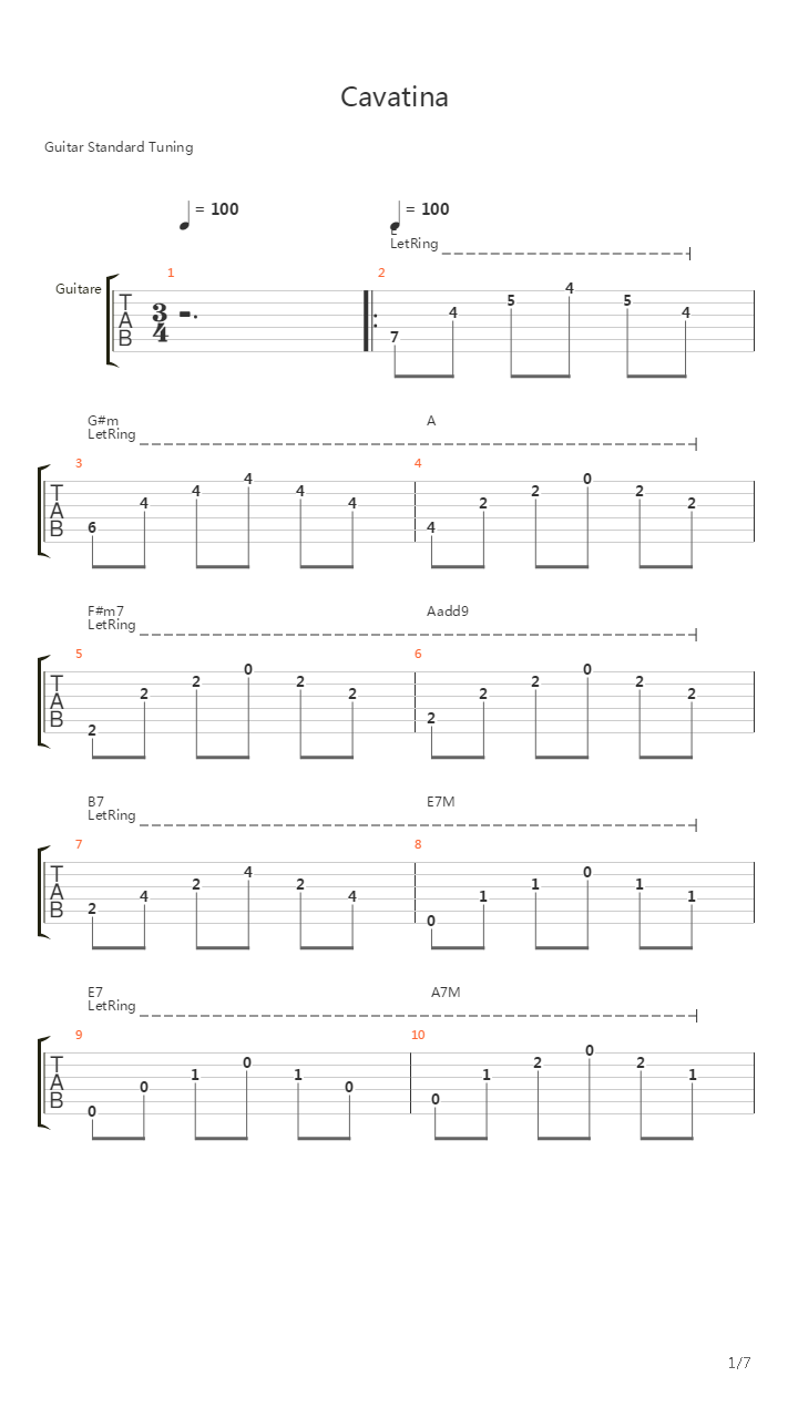 Cavatina(卡伐蒂娜)吉他谱