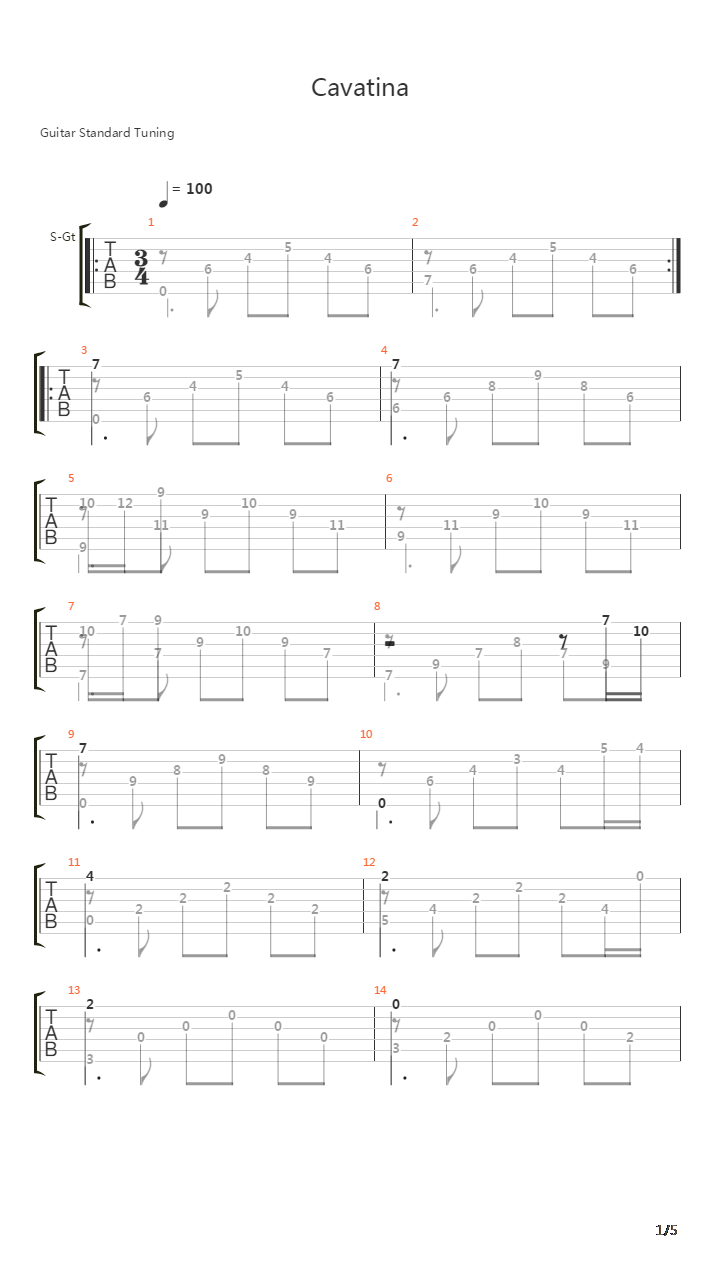 Cavatina(卡伐蒂娜)吉他谱