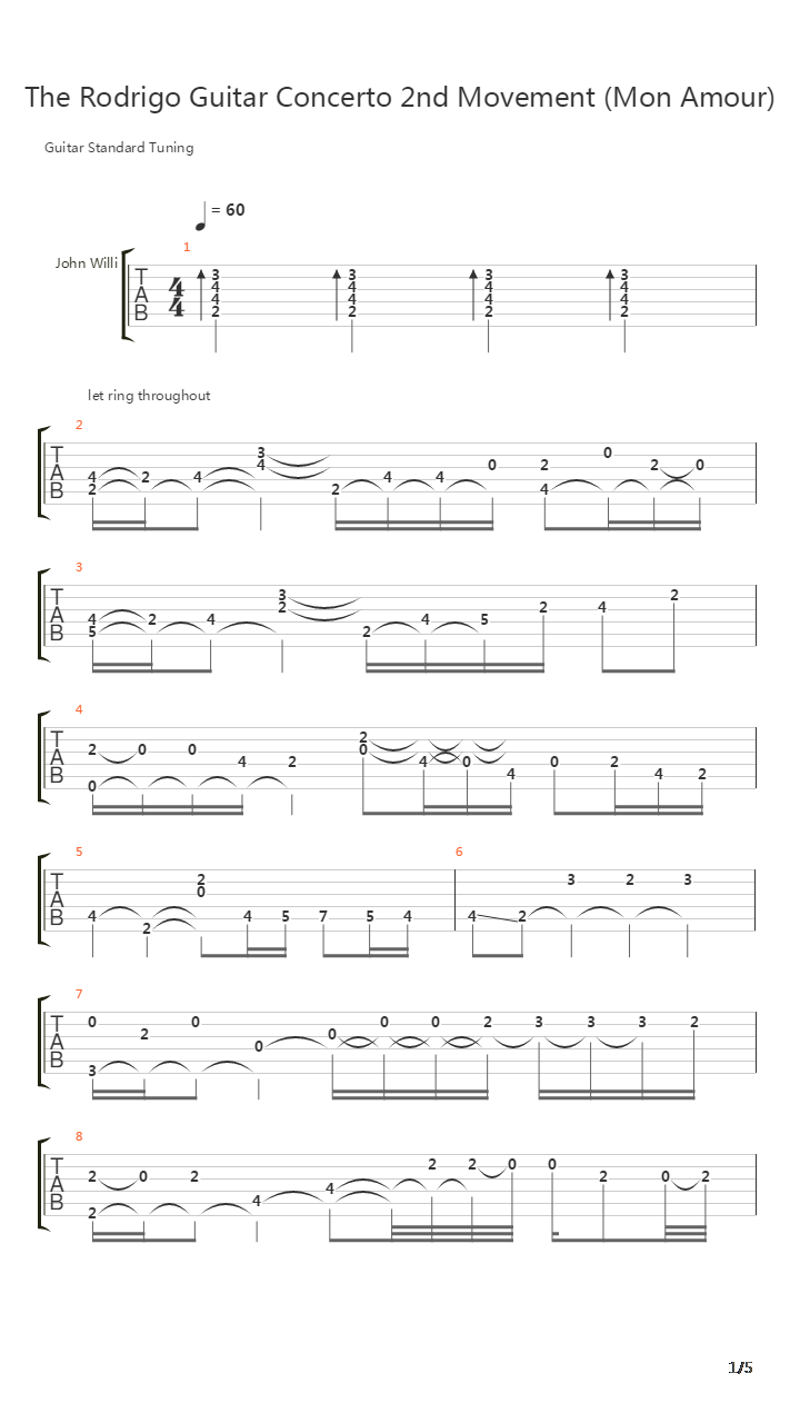 The Rodrigo Guitar Concerto 2nd Movement Mon Amour吉他谱