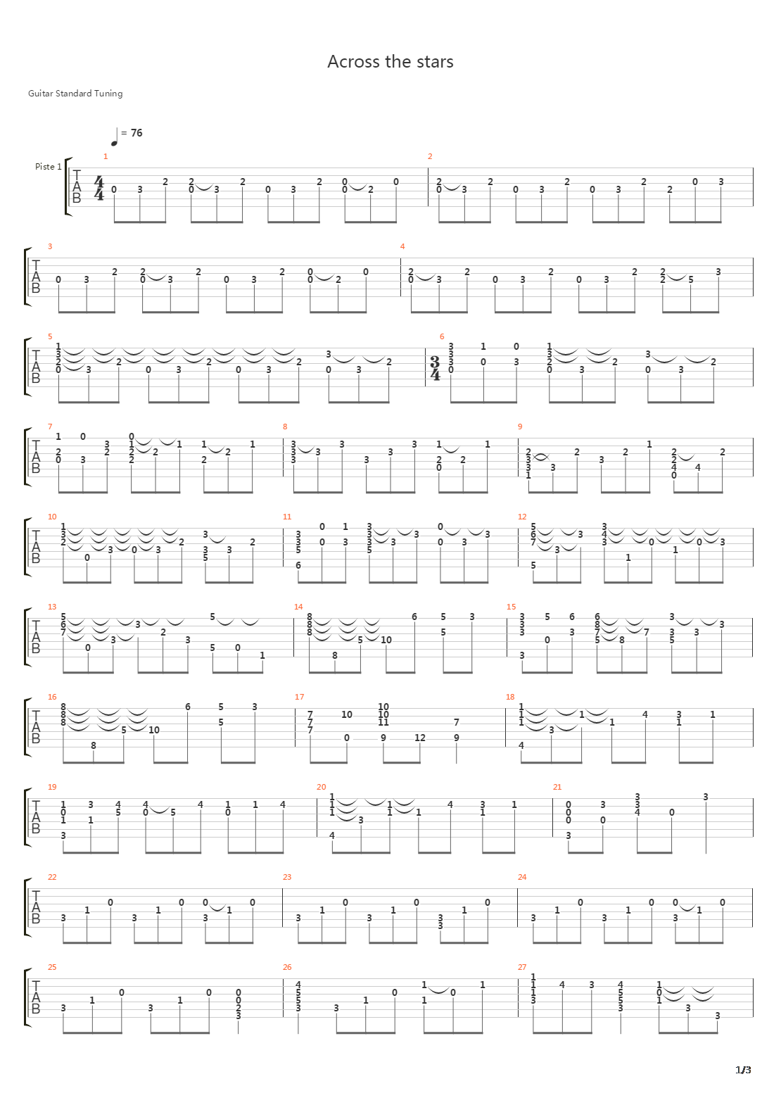 Across The Stars吉他谱