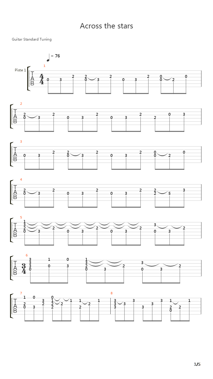 Across The Stars吉他谱