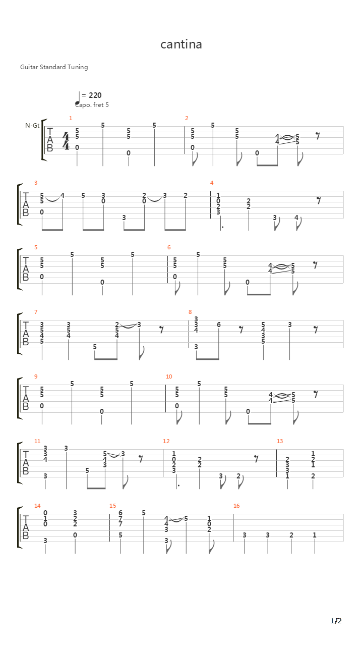 Cantina吉他谱