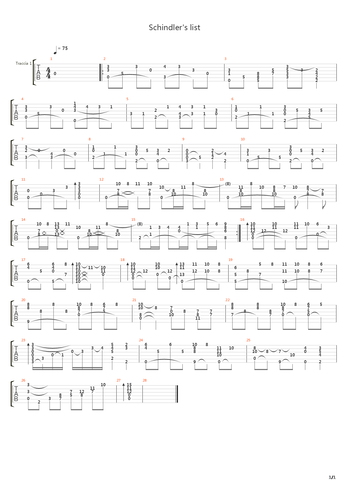 Theme From Schindler's List(辛德勒名单)吉他谱