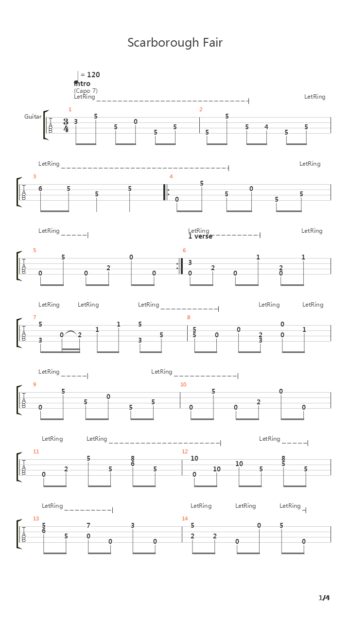 Scarborough Fair(斯卡保罗集市)吉他谱