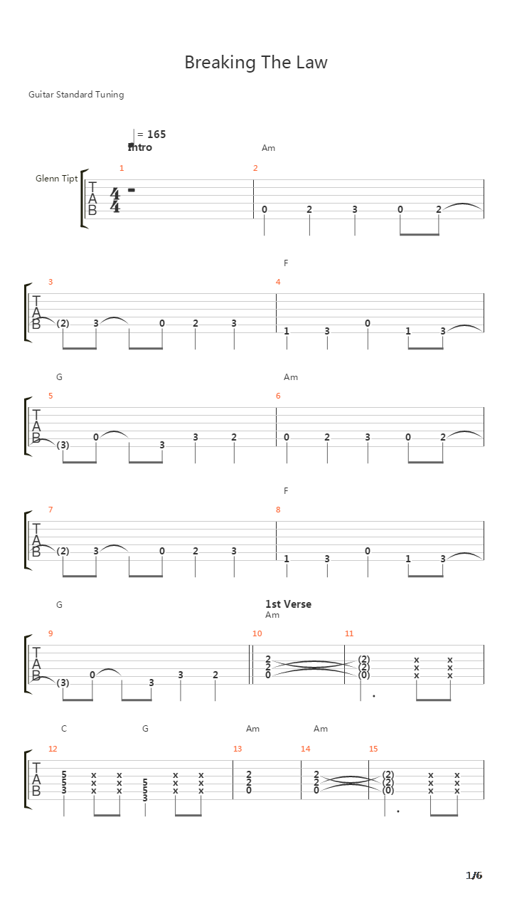 Breaking The Law吉他谱