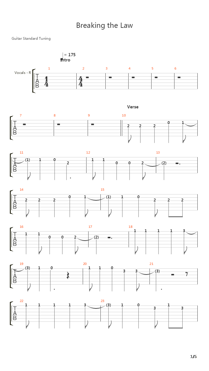Breaking The Law吉他谱