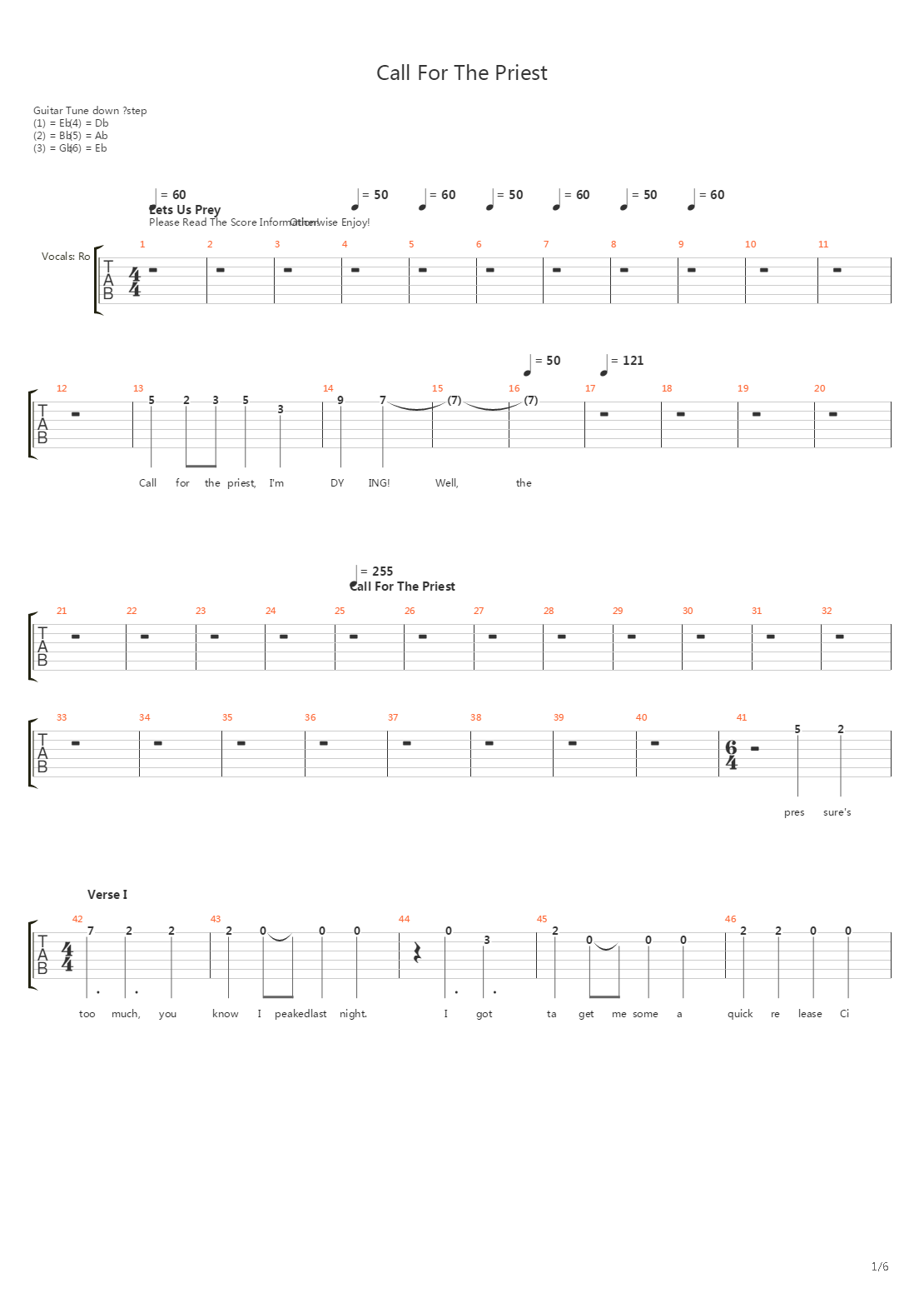 Call For The Priest吉他谱