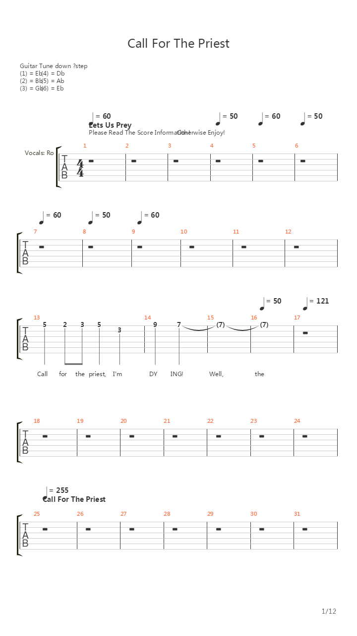 Call For The Priest吉他谱