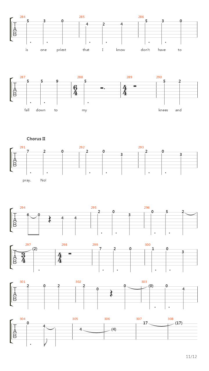 Call For The Priest吉他谱