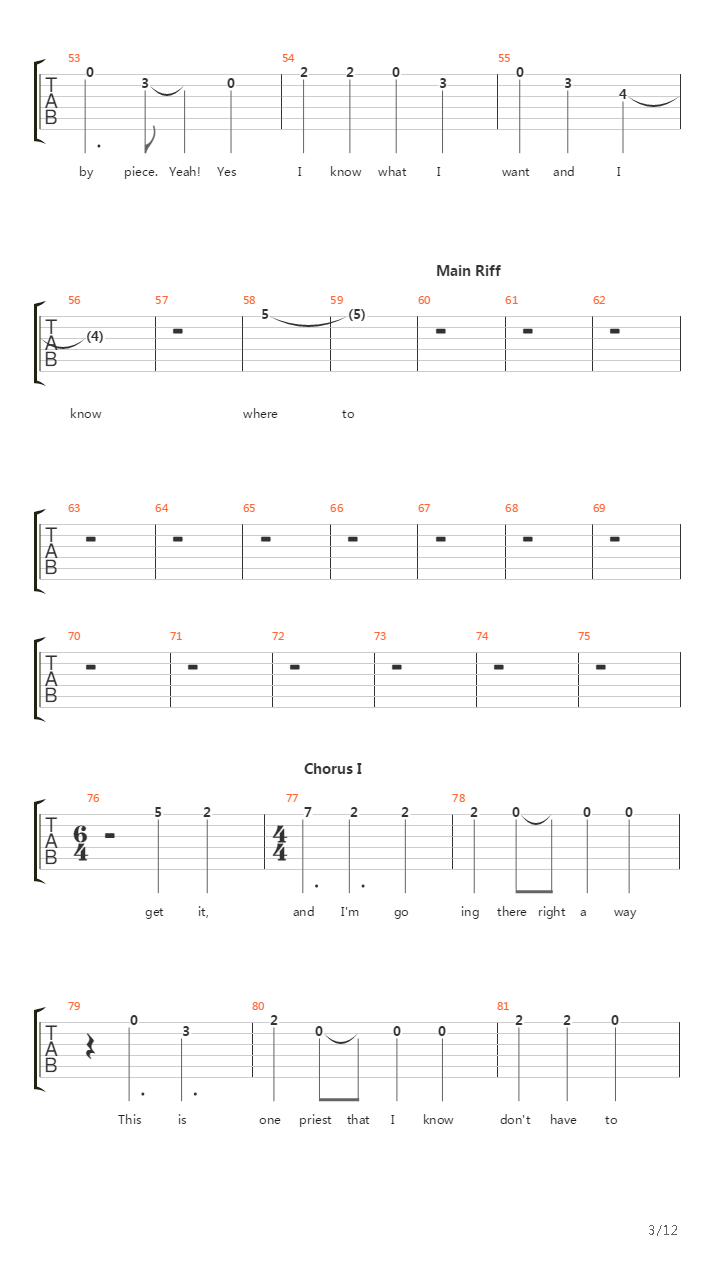 Call For The Priest吉他谱