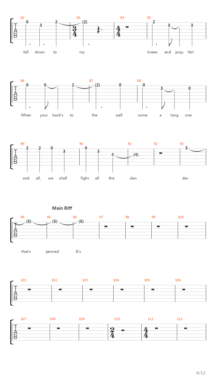 Call For The Priest吉他谱