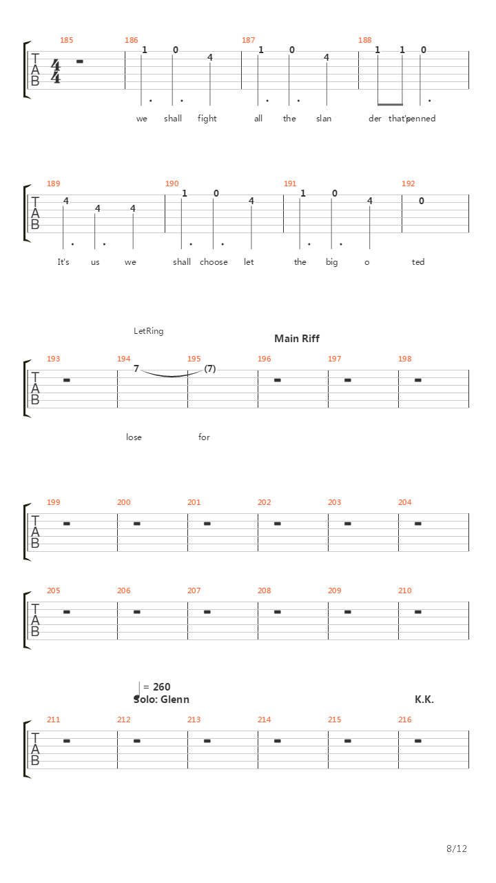 Call For The Priest吉他谱