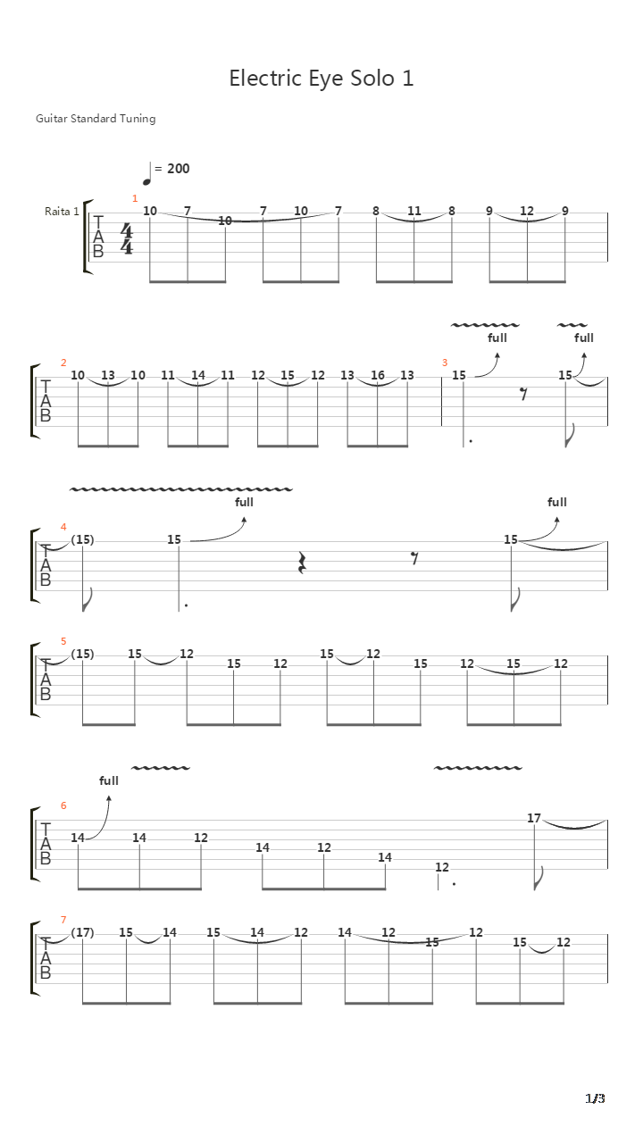 Electric Eye吉他谱