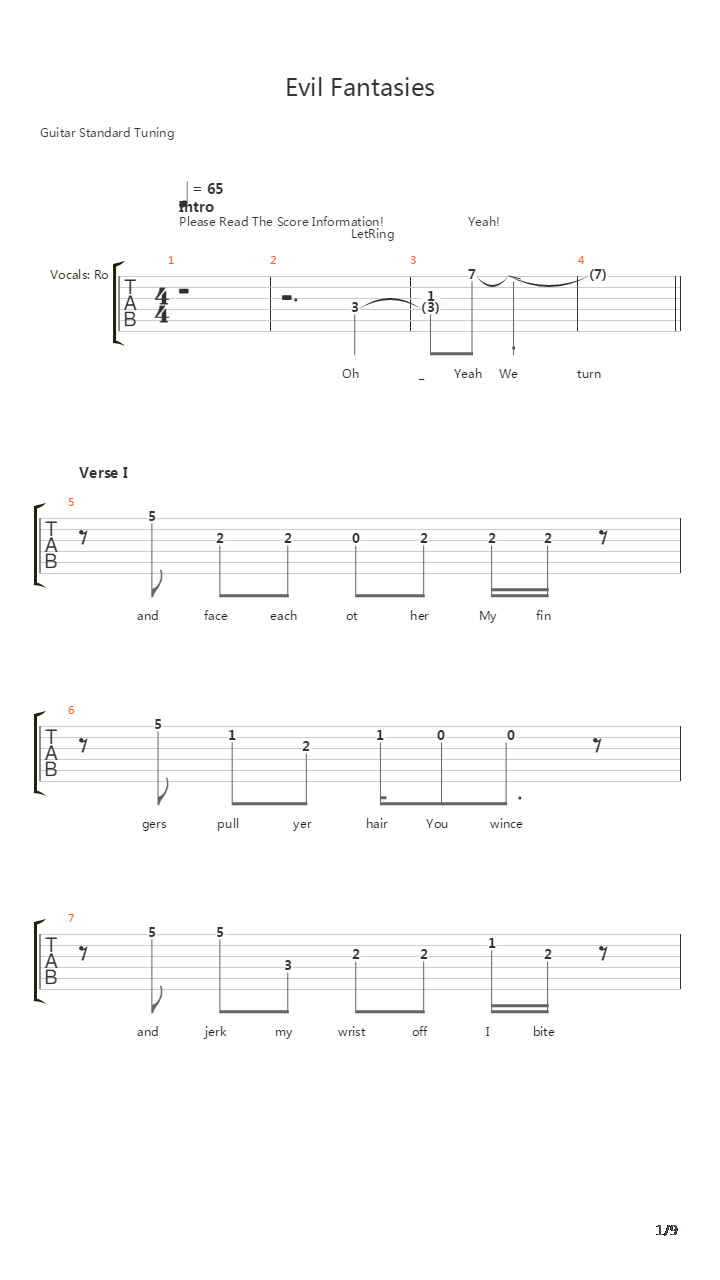 Evil Fantasies吉他谱