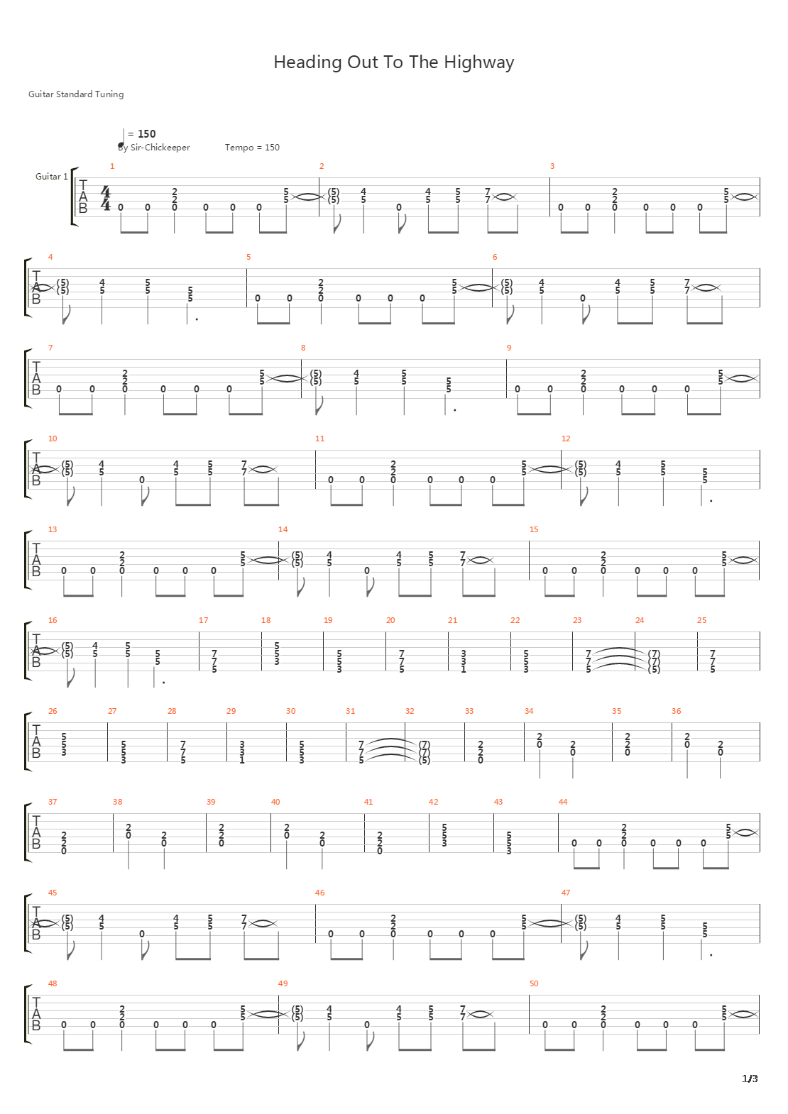 Heading Out To The Highway吉他谱