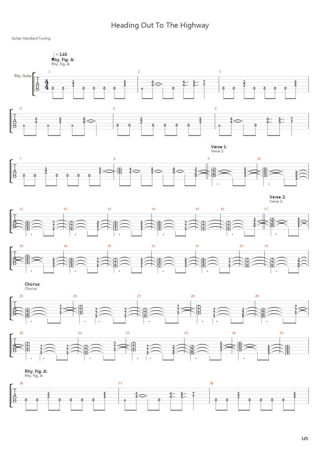 Heading Out To The Highway吉他谱