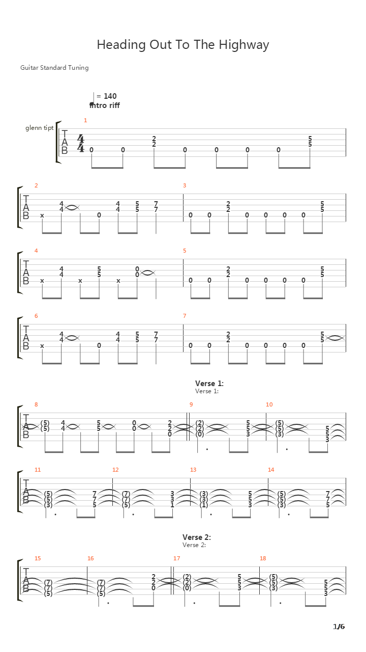 Heading Out To The Highway吉他谱