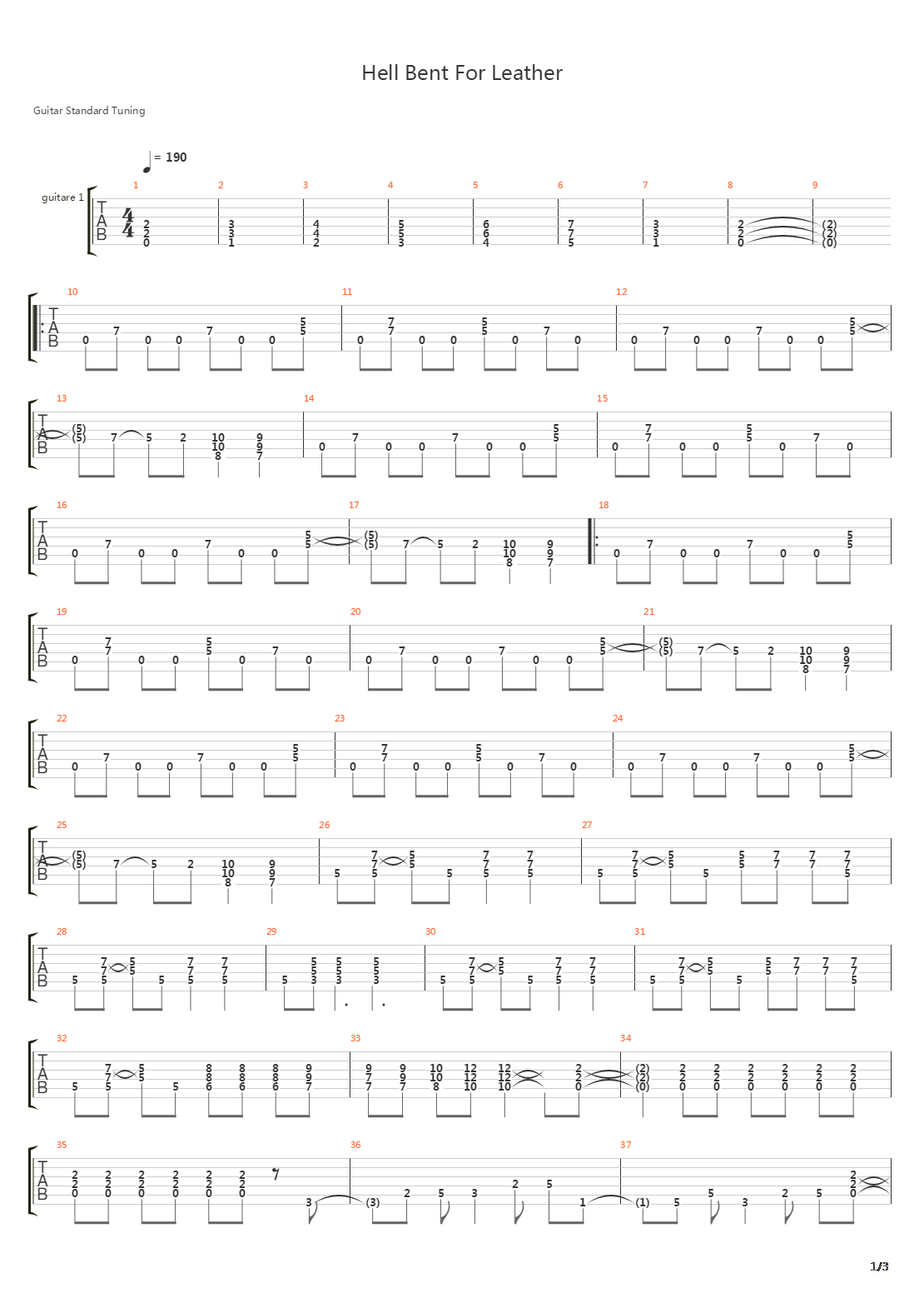 Hell Bent For Leather吉他谱