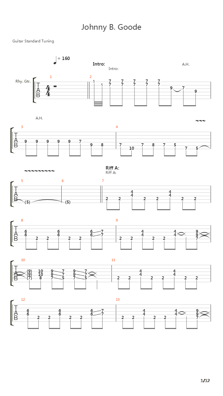 Johnny B Goode吉他谱