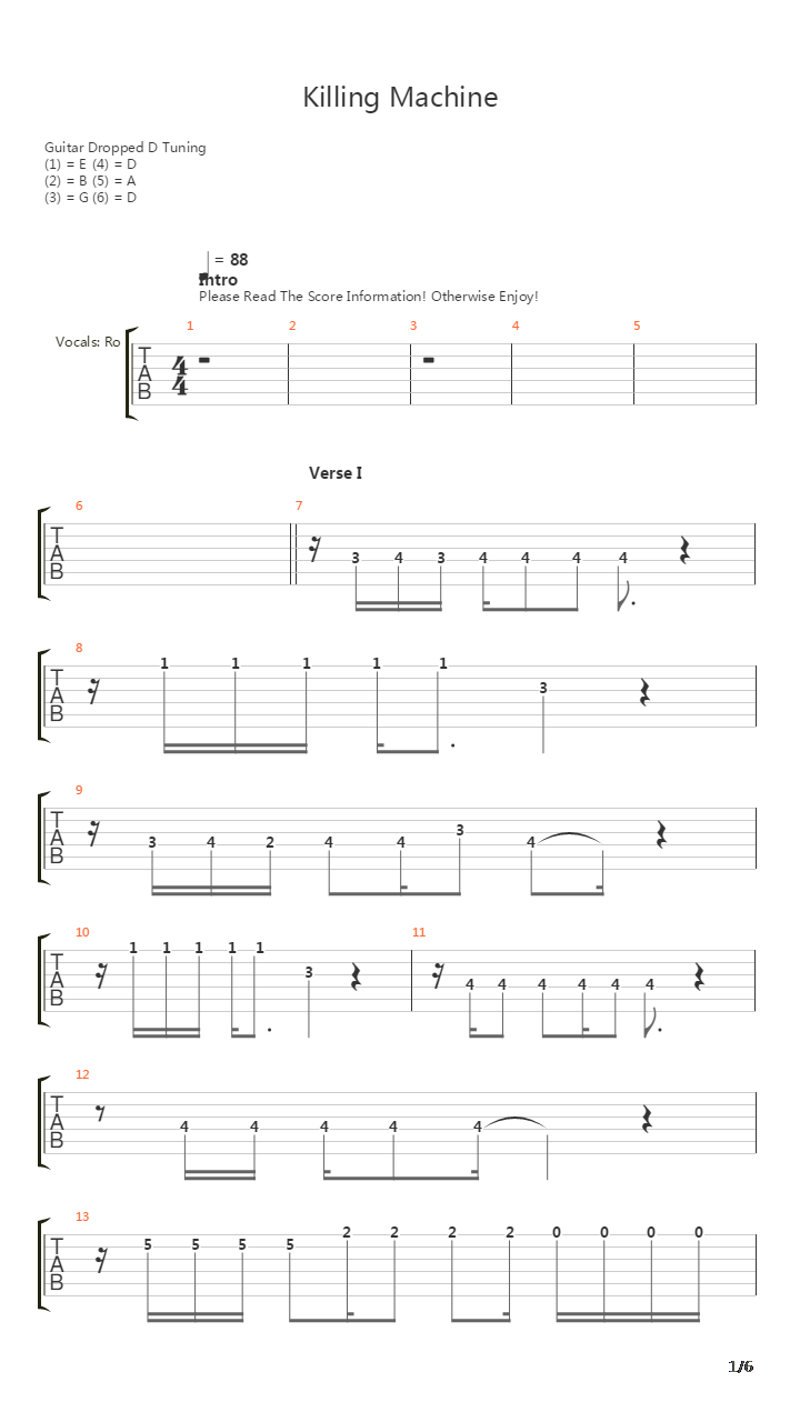 Killing Machine吉他谱