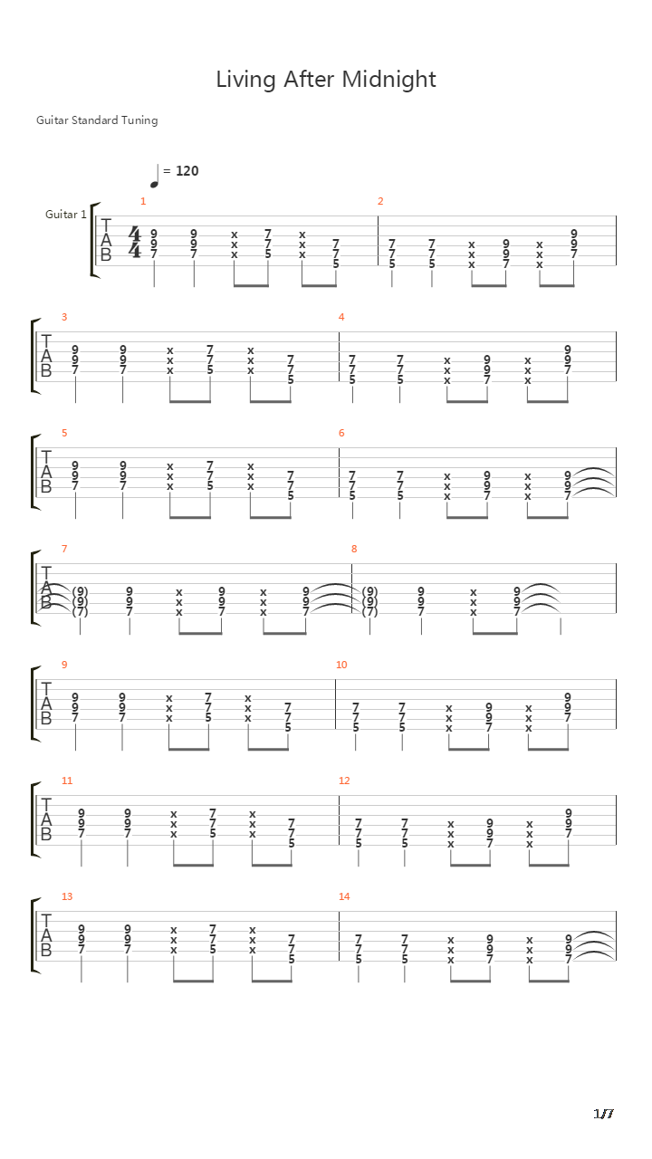 Living After Midnight吉他谱