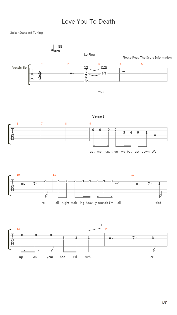 Love You To Death吉他谱