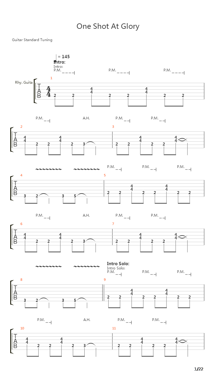 One Shot At Glory吉他谱