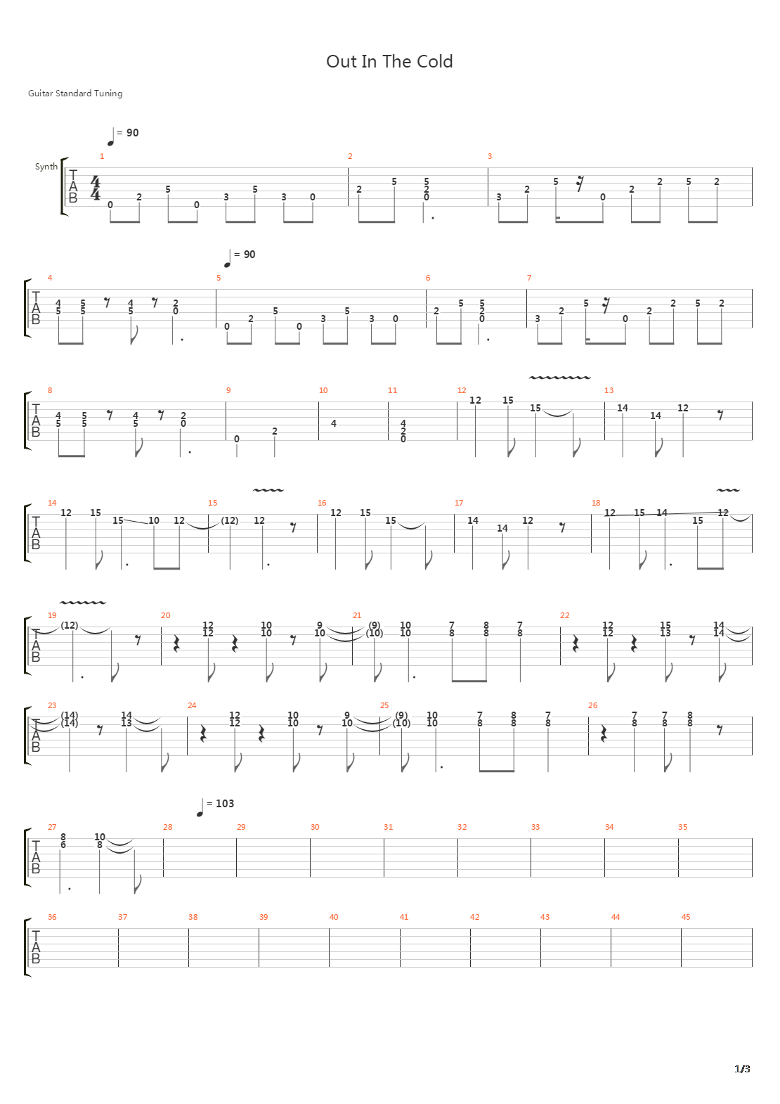 Out In The Cold吉他谱