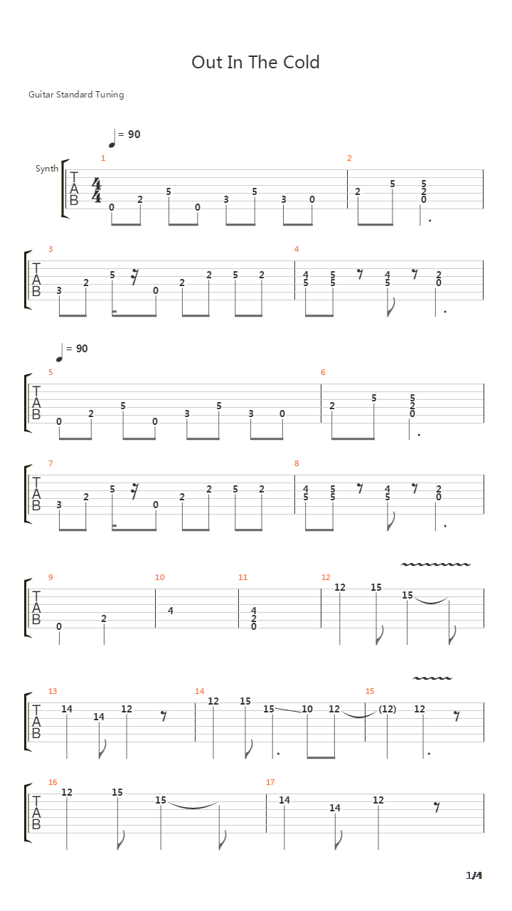 Out In The Cold吉他谱