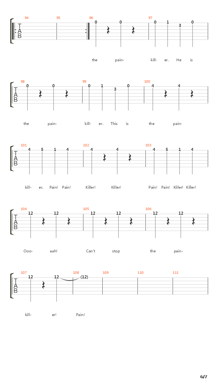 Painkiller吉他谱