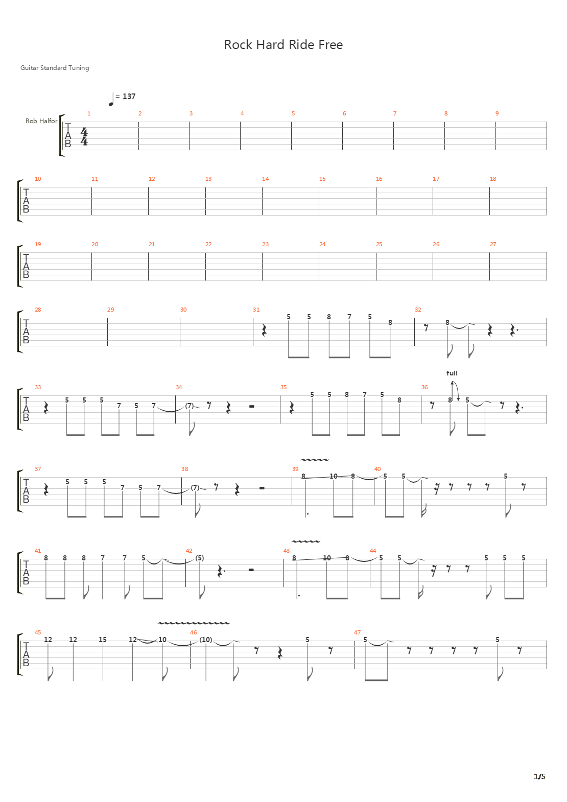 Rock Hard Ride Free吉他谱
