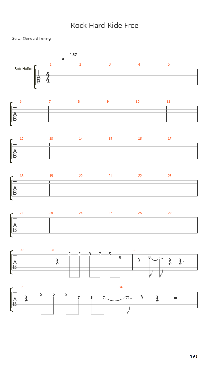 Rock Hard Ride Free吉他谱