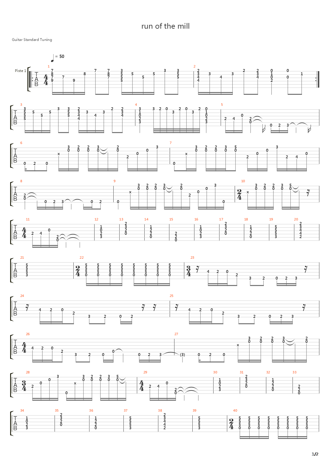 Run Of The Mill吉他谱