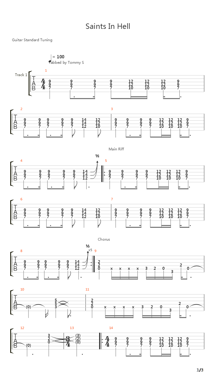 Saints In Hell吉他谱