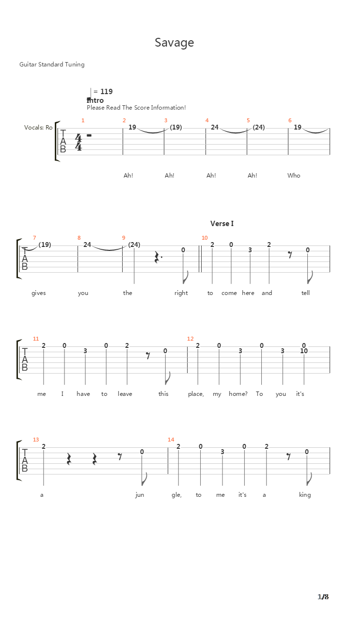Savage吉他谱