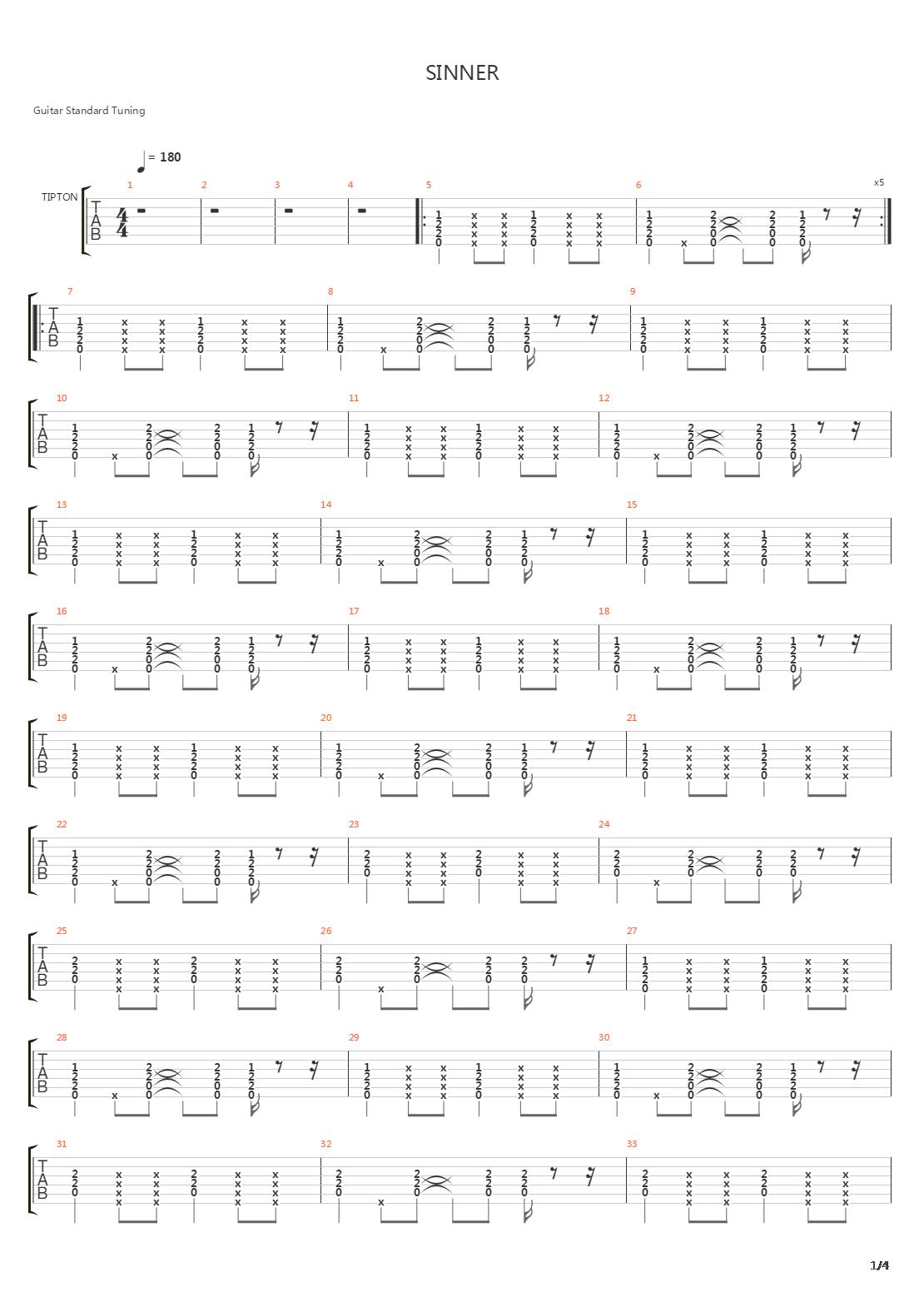 Sinner吉他谱